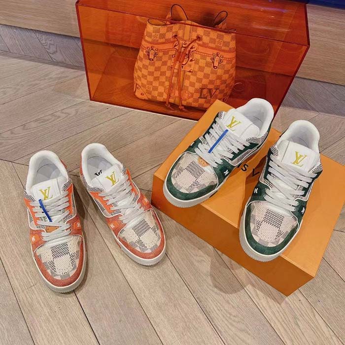 Louis Vuitton Unisex LV Trainer Sneaker Green Damier Grained Calf Leather Rubber Monogram Flowers