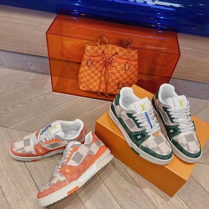 Louis Vuitton Unisex LV Trainer Sneaker Green Damier Grained Calf Leather Rubber Monogram Flowers