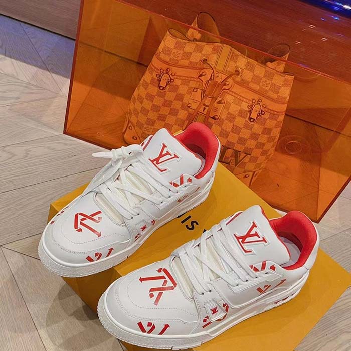 Louis Vuitton Unisex LV Trainer Sneaker Red Mix of Sustainable Materials