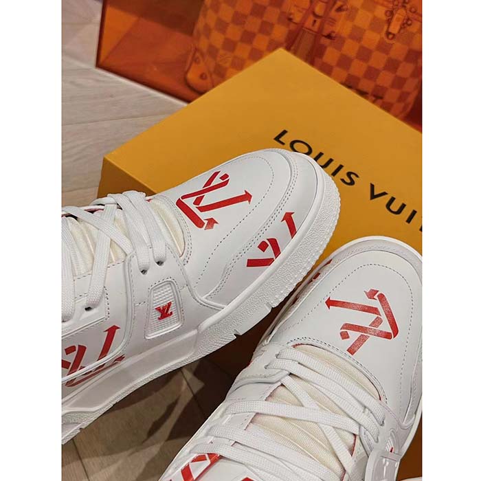 Louis Vuitton Unisex LV Trainer Sneaker Red Mix of Sustainable Materials