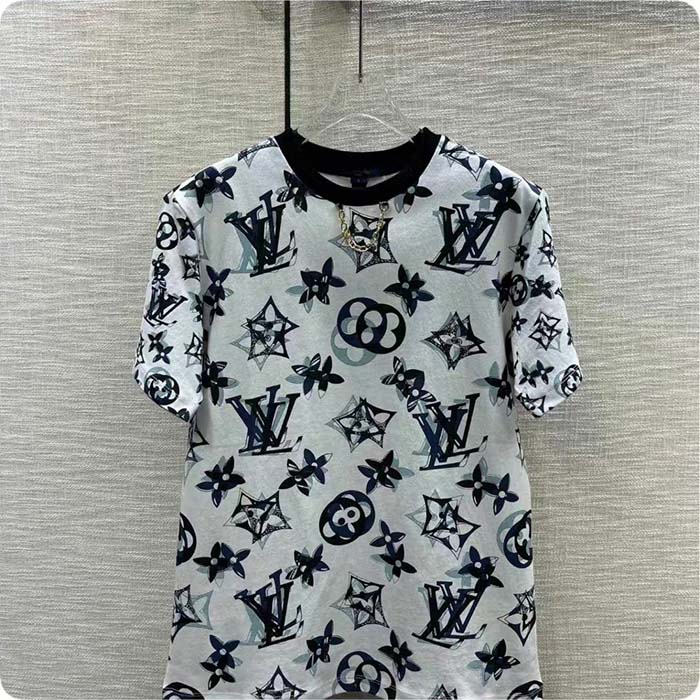 Louis Vuitton Men LV FLIGHT MODE 3D Mahina Monogram T-Shirt Cotton Navy White