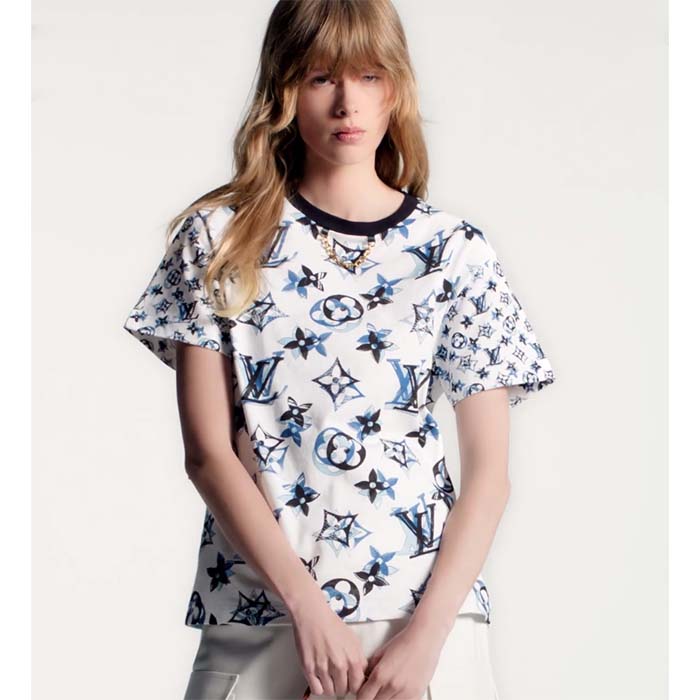 Louis Vuitton Women LV FLIGHT MODE 3D Mahina Monogram T-Shirt Cotton Navy White