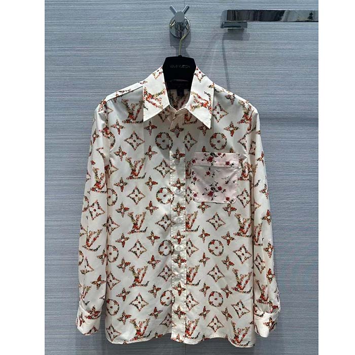 Louis Vuitton Women LV Floral Monogram Pajama Shirt Silk Pink Beige Regular Fit