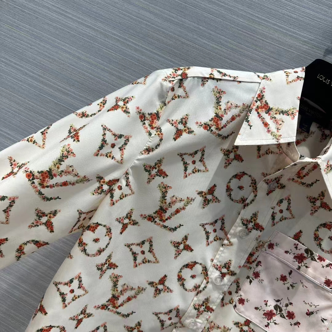 Louis Vuitton Women LV Floral Monogram Pajama Shirt Silk Pink Beige Regular Fit