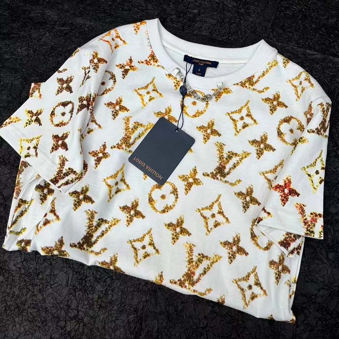 Louis Vuitton Women LV Floral Monogram T-Shirt Cotton Pink Beige Regular Fit