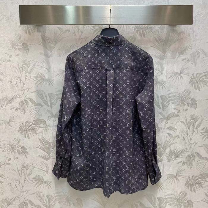 Louis Vuitton Women LV Monogram Cloud Shirt Silk Dark Grey Regular Fit