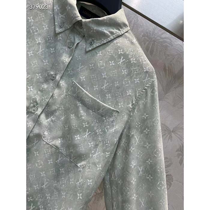 Louis Vuitton Men LV Monogram Cloud Shirt Silk Green Blue Regular Fit