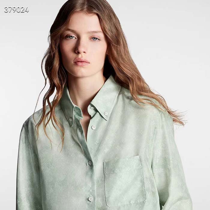 Louis Vuitton Women LV Monogram Cloud Shirt Silk Green Blue Regular Fit