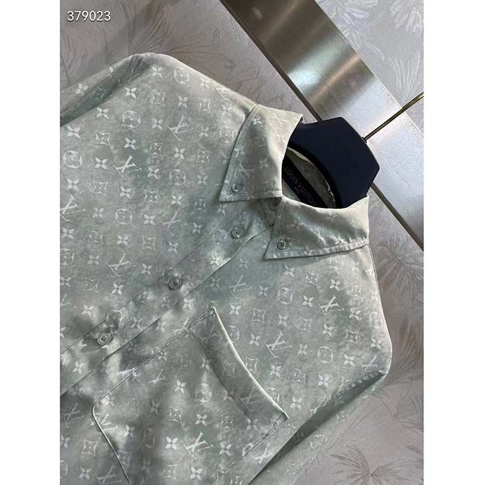 Louis Vuitton Men LV Monogram Cloud Shirt Silk Green Blue Regular Fit