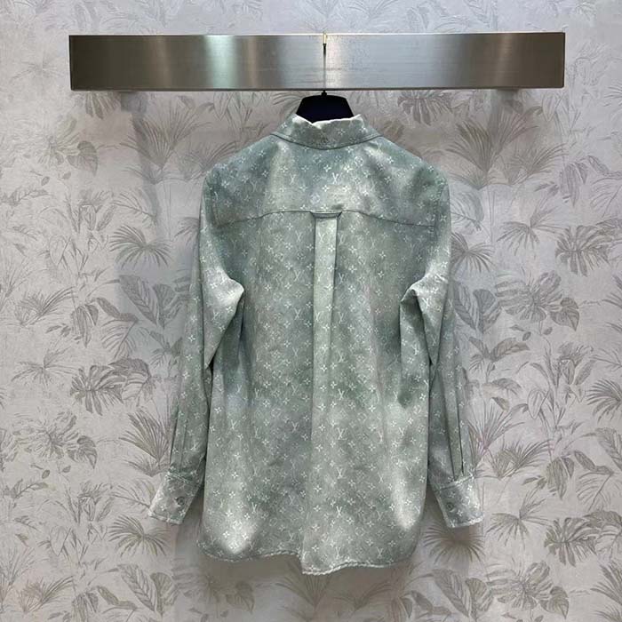 Louis Vuitton Men LV Monogram Cloud Shirt Silk Green Blue Regular Fit