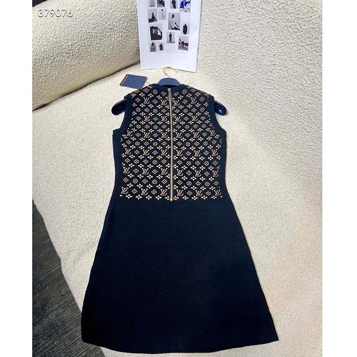 Louis Vuitton Women LV Monogram Jacquard Knit Dress Silk Polyamide Elastane Black Brown