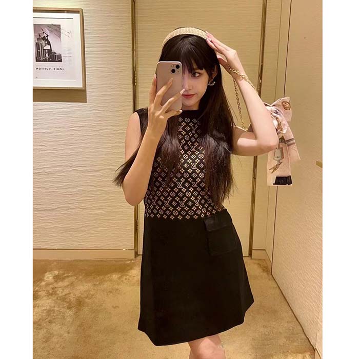 Louis Vuitton Women LV Monogram Jacquard Knit Dress Silk Polyamide Elastane Black Brown