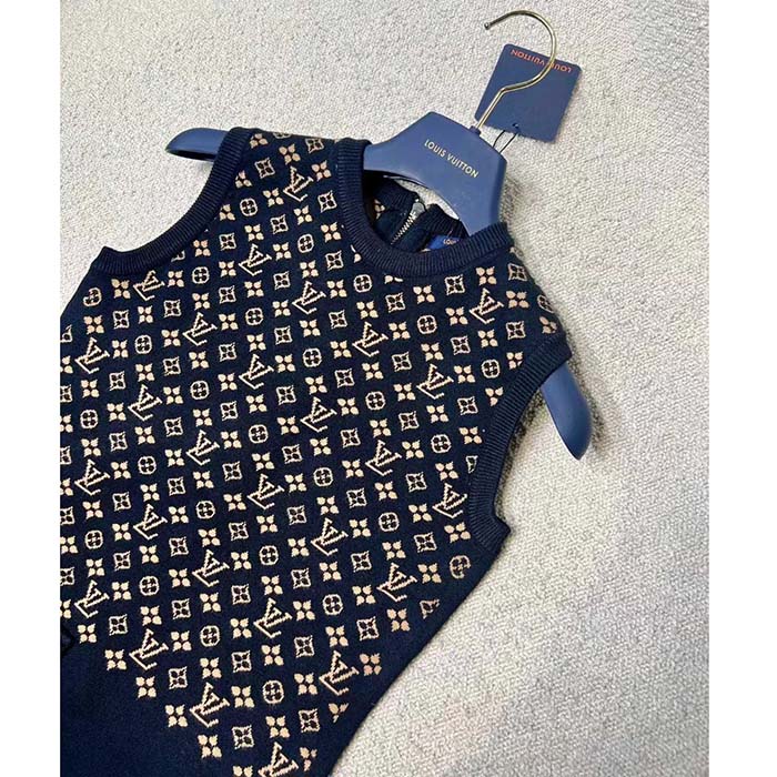Louis Vuitton Women LV Monogram Jacquard Knit Dress Silk Polyamide Elastane Black Brown