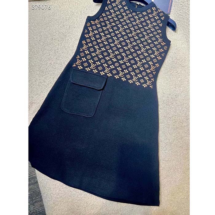 Louis Vuitton Women LV Monogram Jacquard Knit Dress Silk Polyamide Elastane Black Brown