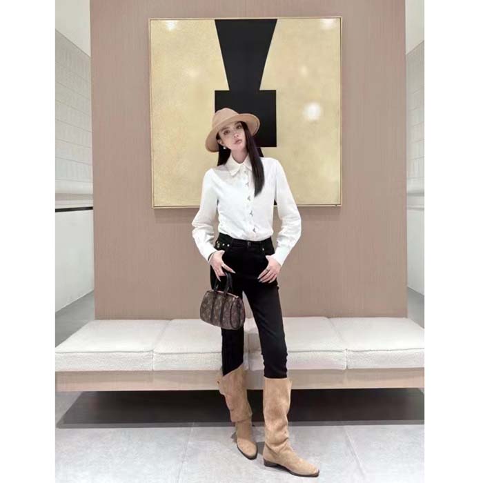 Louis Vuitton Women LV NIGHT Monogram Accent Shirt Cotton Polyamide Elastane Optical White