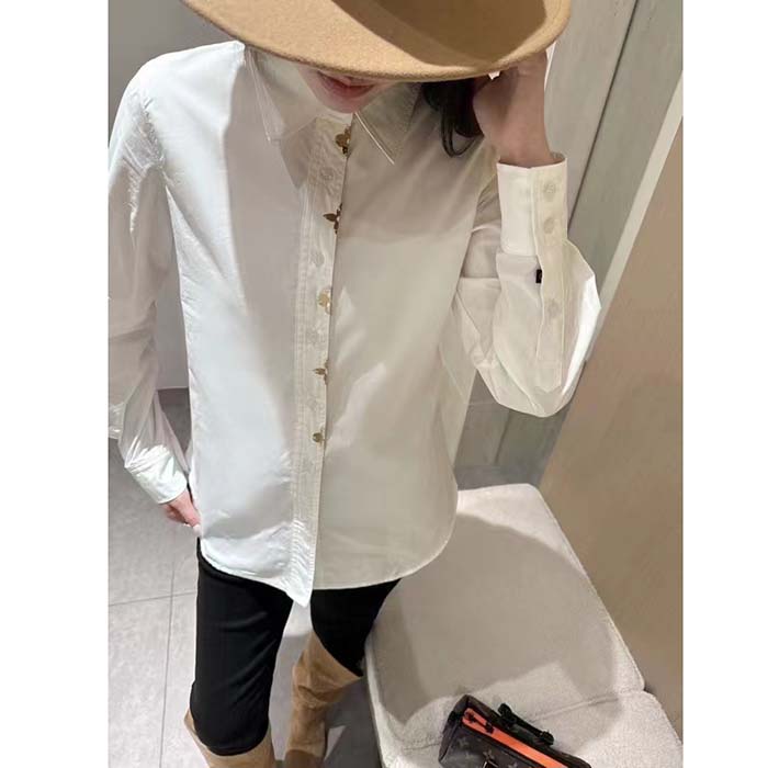 Louis Vuitton Women LV NIGHT Monogram Accent Shirt Cotton Polyamide Elastane Optical White