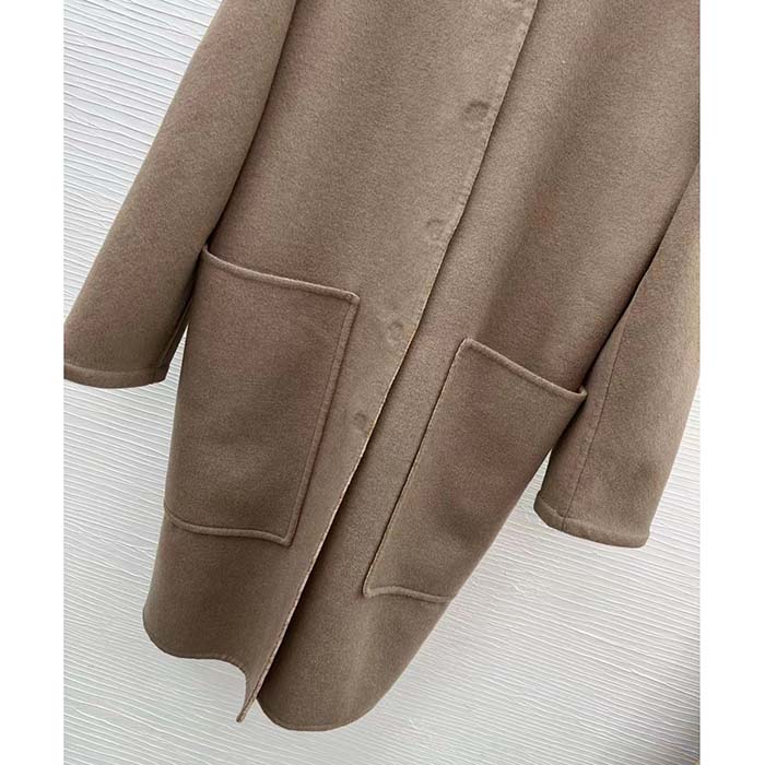 Louis Vuitton Women LV Removable Collar Double Face Coat Wool Silk Ficelle Foncée Brown Regular Fit