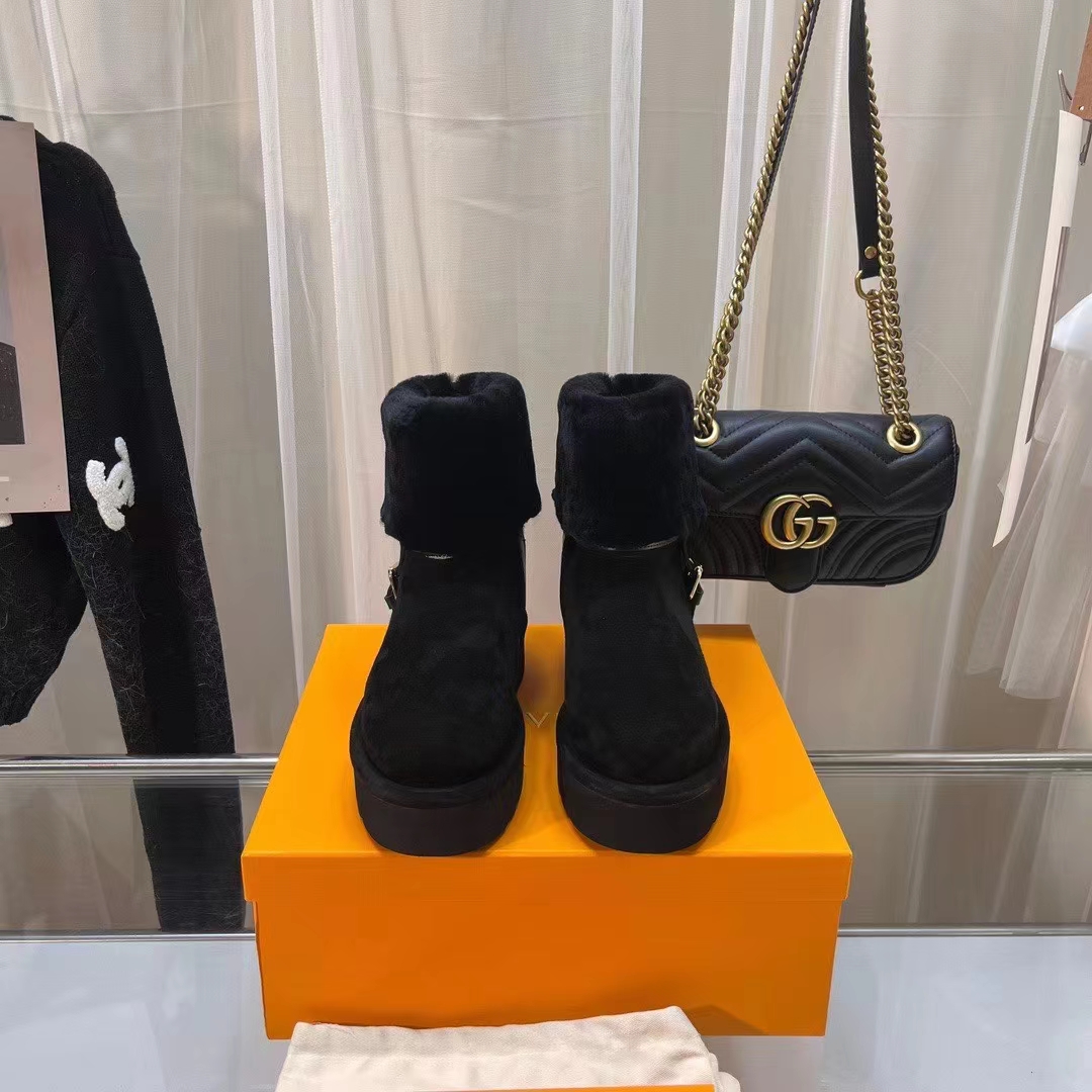 Louis Vuitton Women LV SKI Aspen Platform Ankle Boot Black Suede Calf Leather Shearling