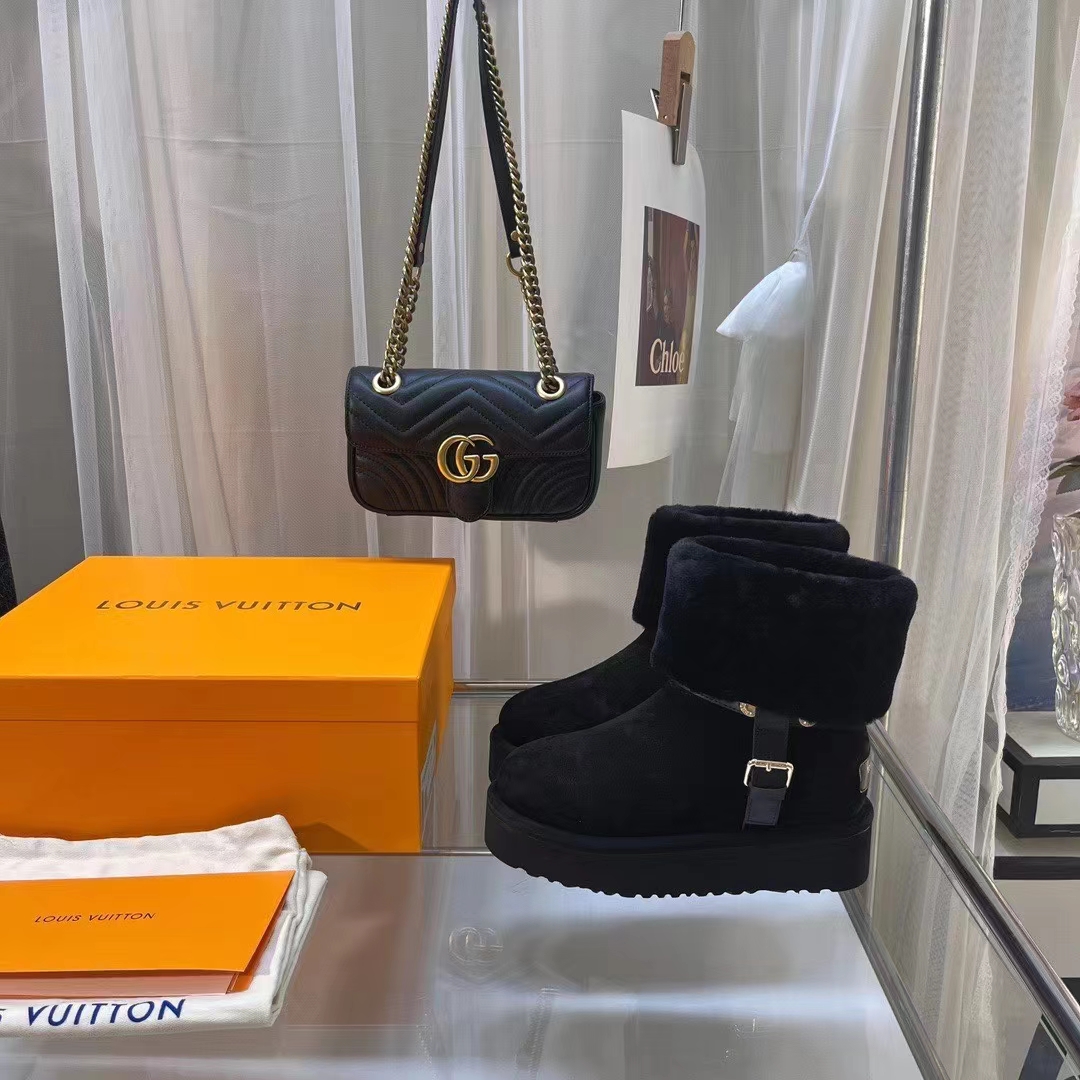 Louis Vuitton Women LV SKI Aspen Platform Ankle Boot Black Suede Calf Leather Shearling