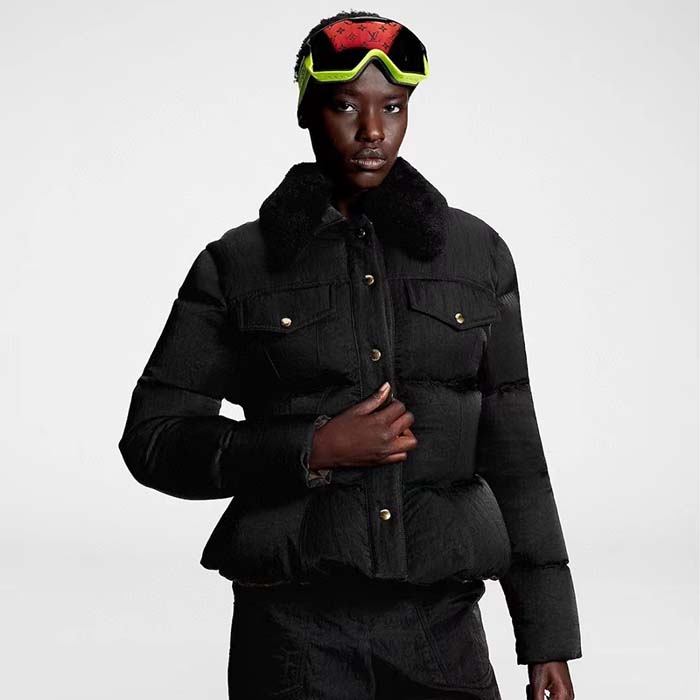 Louis Vuitton Women LV SKI Crinkled Nylon Peplum Puffer Jacket Polyamide Black
