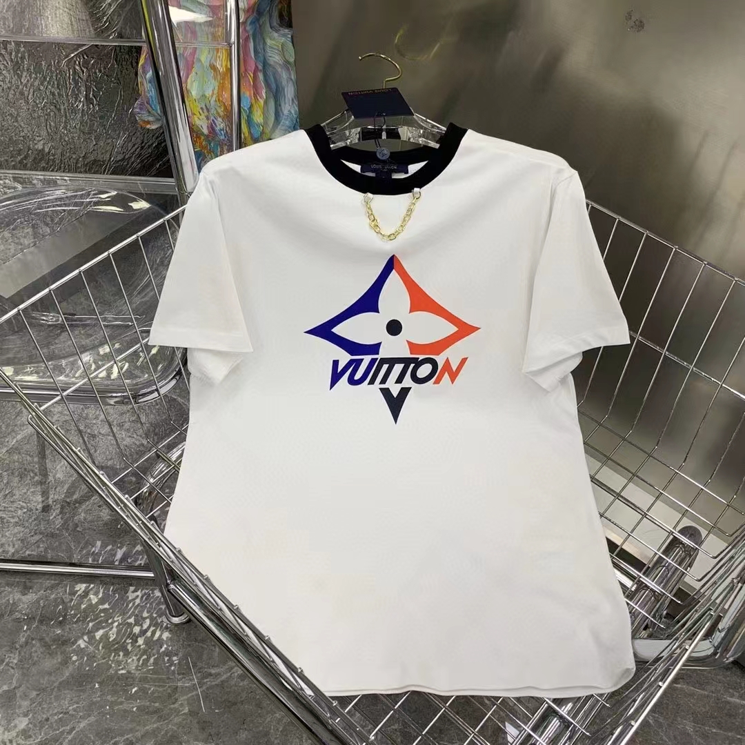 Louis Vuitton Women LV Snowflake T-Shirt Cotton Jersey White LV Golden Chain