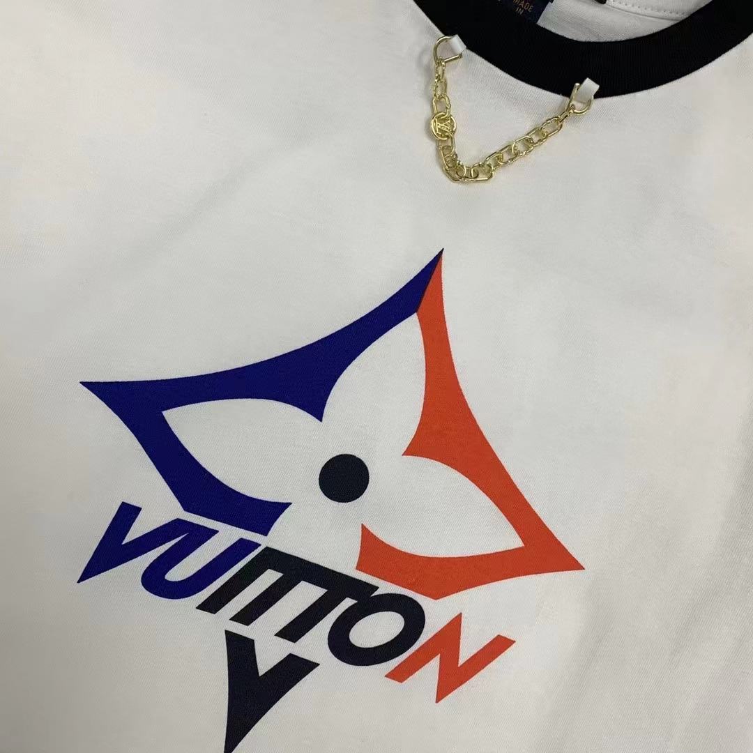 Louis Vuitton Women LV Snowflake T-Shirt Cotton Jersey White LV Golden Chain