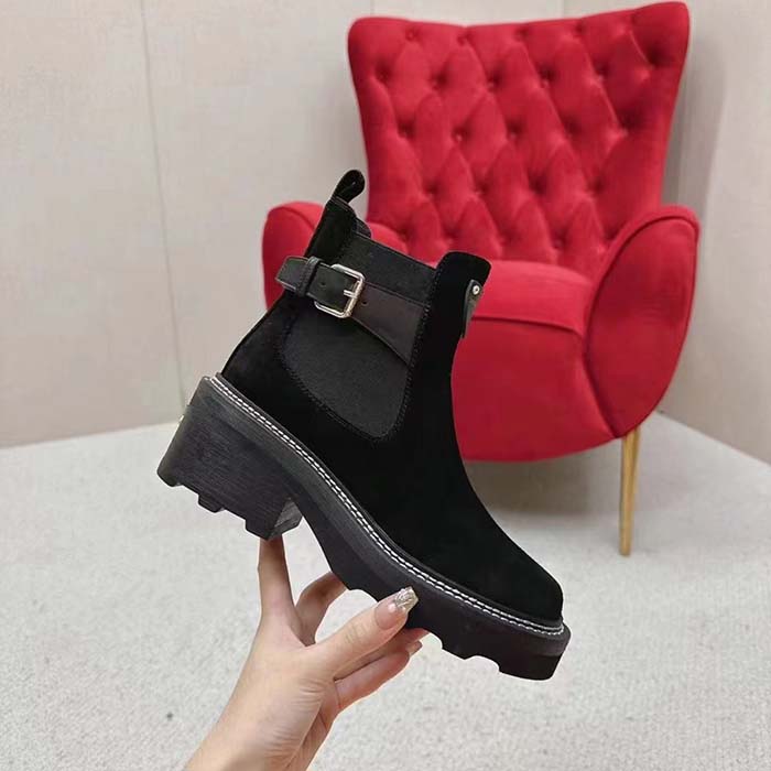 Louis Vuitton Women Shoes LV Beaubourg Ankle Boot Black Suede Calf Leather