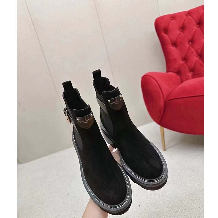 Louis Vuitton Women Shoes LV Beaubourg Ankle Boot Black Suede Calf Leather
