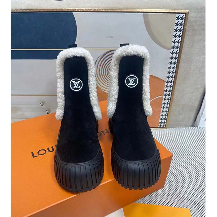 Louis Vuitton Women Shoes LV Ruby Flat Ankle Boot Black Suede Calf Leather Shearling