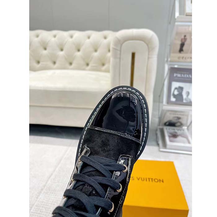 Louis Vuitton Women Territory Flat Ranger Black Monogram-Debossed Suede Calf Leather Side Zip