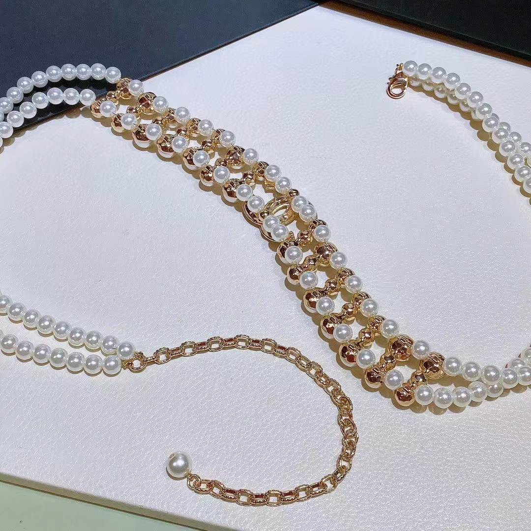 Chanel Women CC Chain Belt Gold Metal Resin Glass Pearls Strass Pearly White Crystal