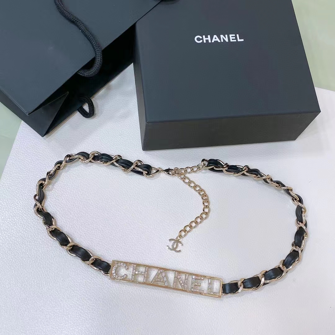 Chanel Women CC Chain Belt Lambskin Gold-Tone Metal Strass Black