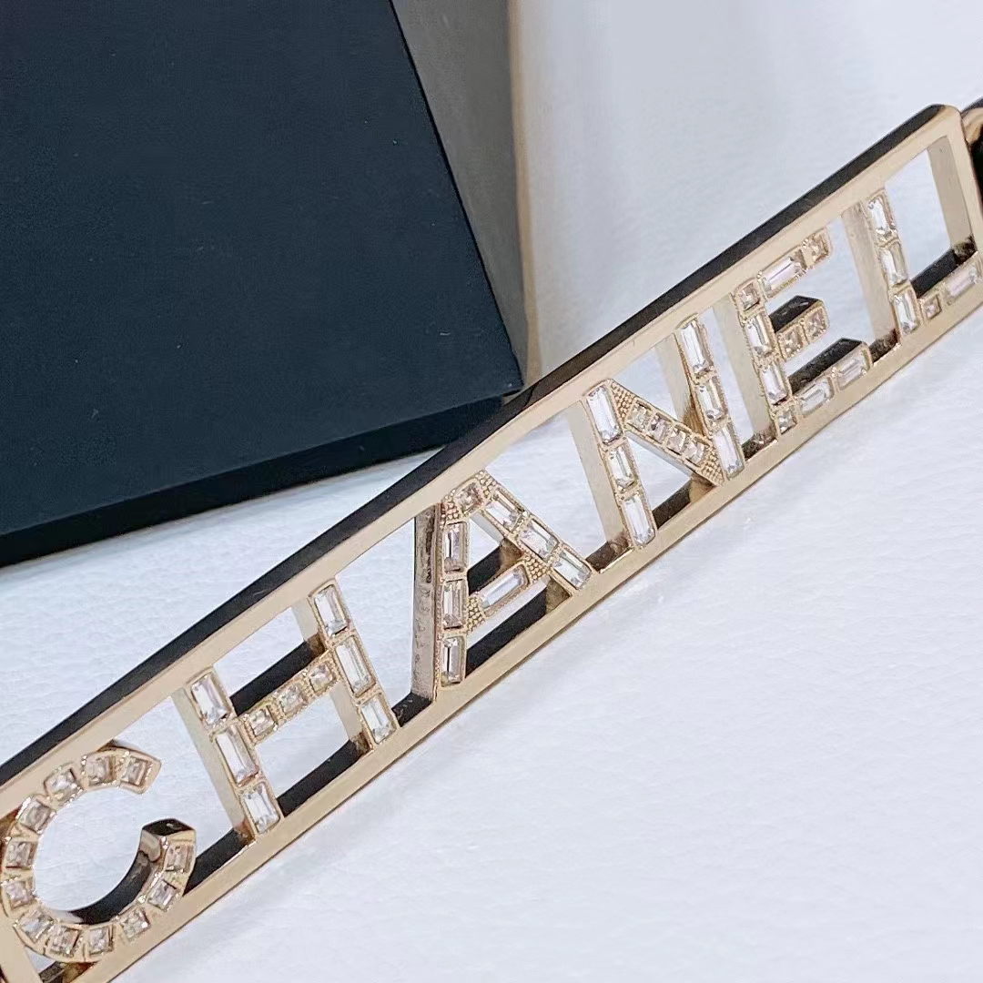 Chanel Women CC Chain Belt Lambskin Gold-Tone Metal Strass Black