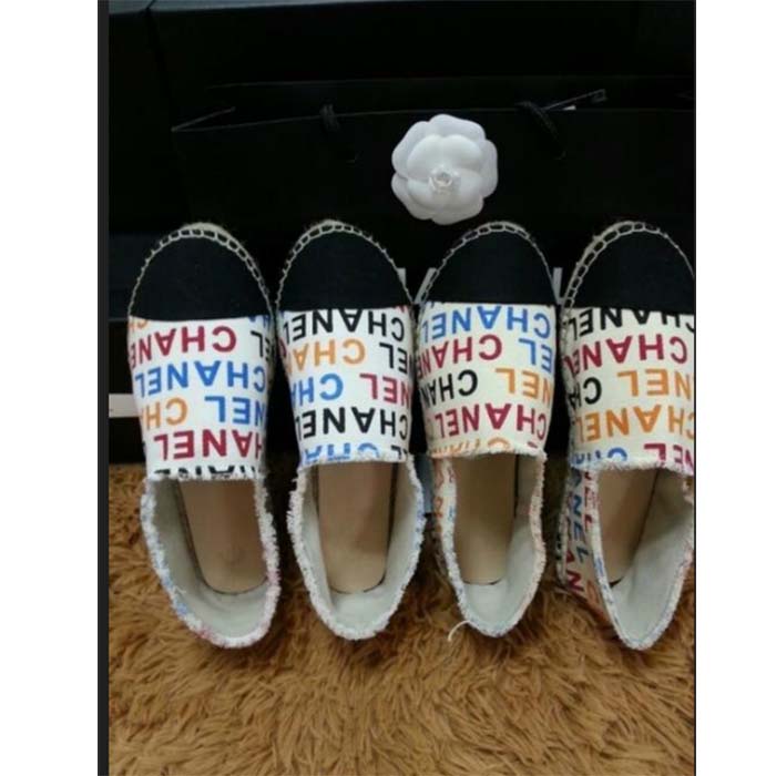 Chanel Women CC Espadrilles Colourful Chanel Logo Gold Tone Metal