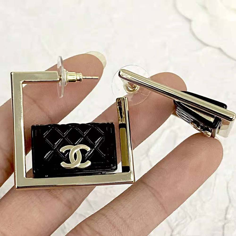 Chanel Women Hoop Earrings in Metal and Resin-Black