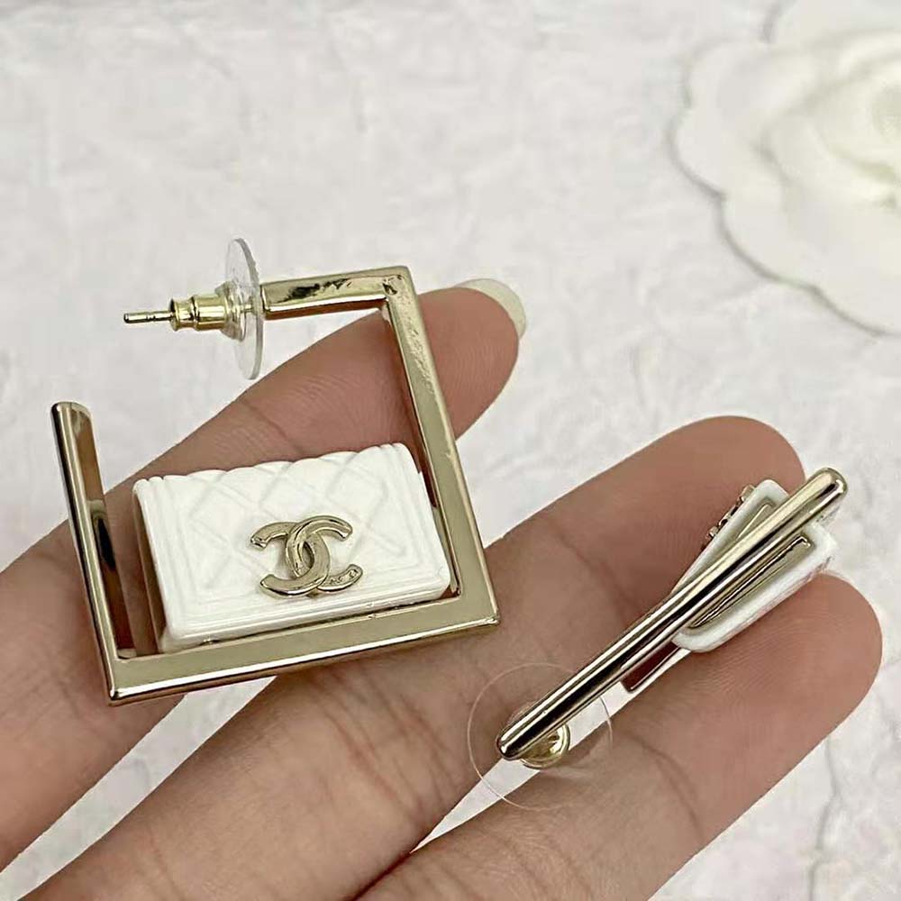 Chanel Women Hoop Earrings in Metal and Resin-White