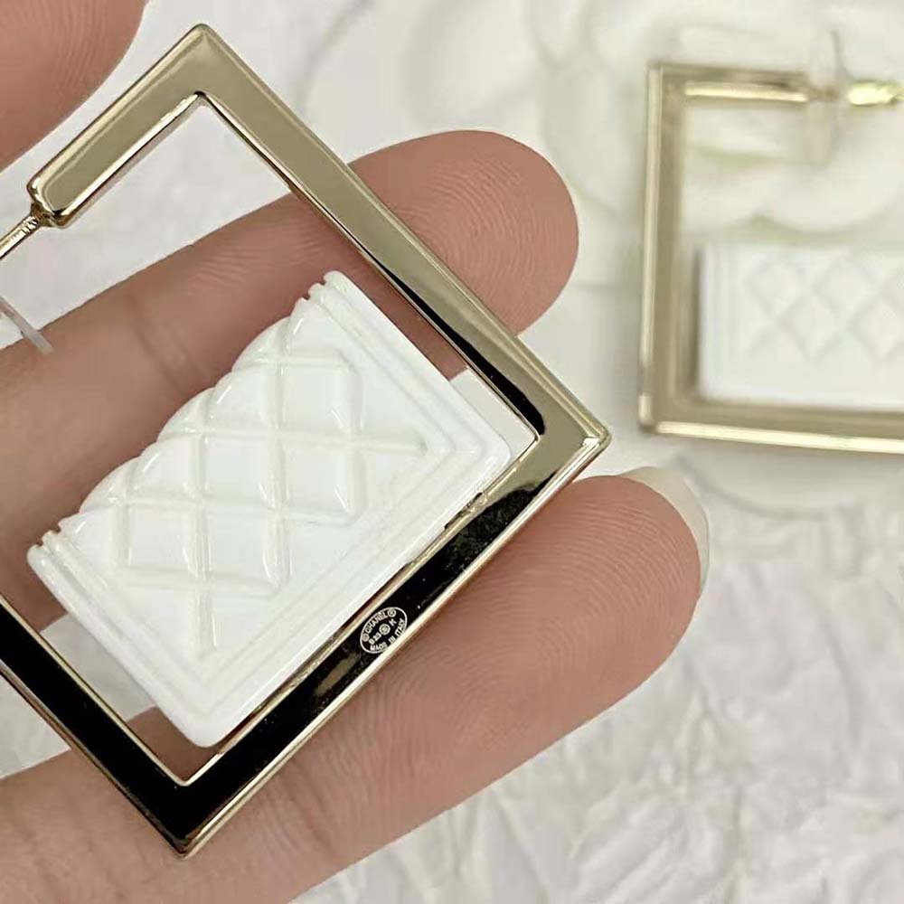 Chanel Women Hoop Earrings in Metal and Resin-White