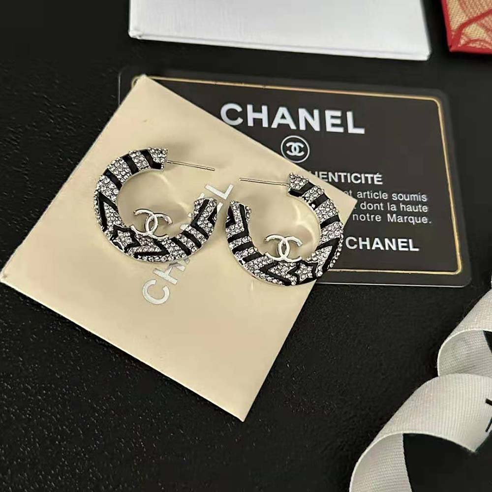 Chanel Women Hoop Earrings in Metal and Strass