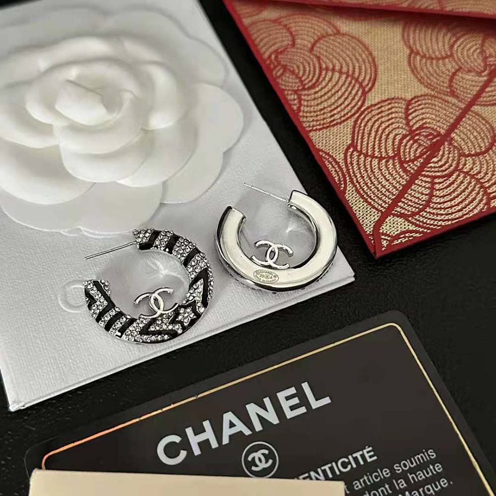 Chanel Women Hoop Earrings in Metal and Strass