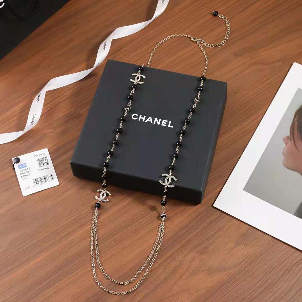 Chanel Women Long Necklace in Metal Glass Pearls and Strass