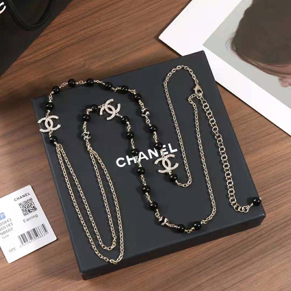Chanel Women Long Necklace in Metal Glass Pearls and Strass