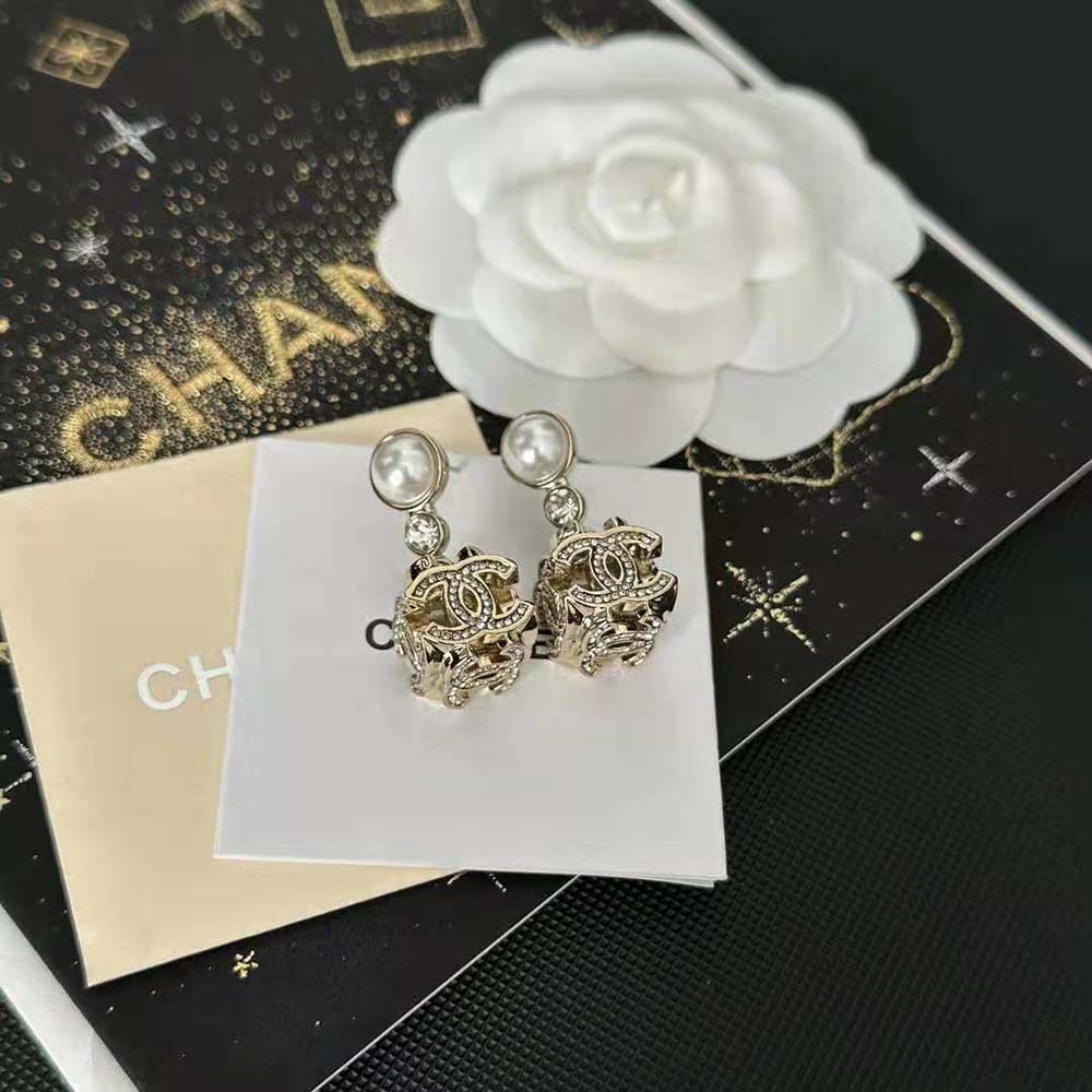Chanel Women Pendant Earrings Metal Glass Pearls and Strass