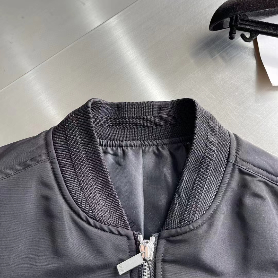 Dior Women CD Bomber Jacket Black Ottoman Cotton Blend Piped Side Pockets Ribbed Cuffs Hem