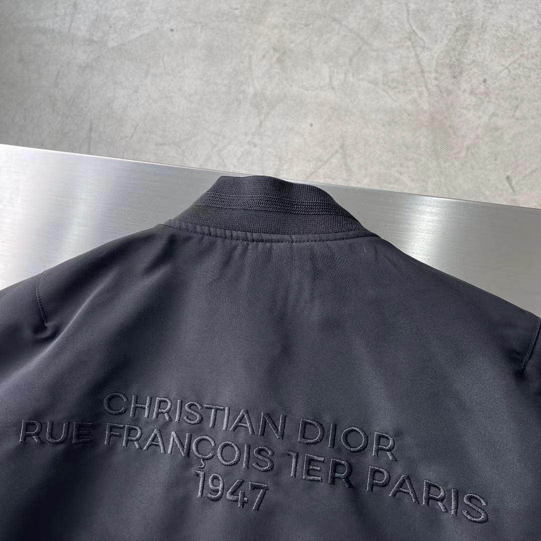 Dior Women CD Bomber Jacket Black Ottoman Cotton Blend Piped Side Pockets Ribbed Cuffs Hem