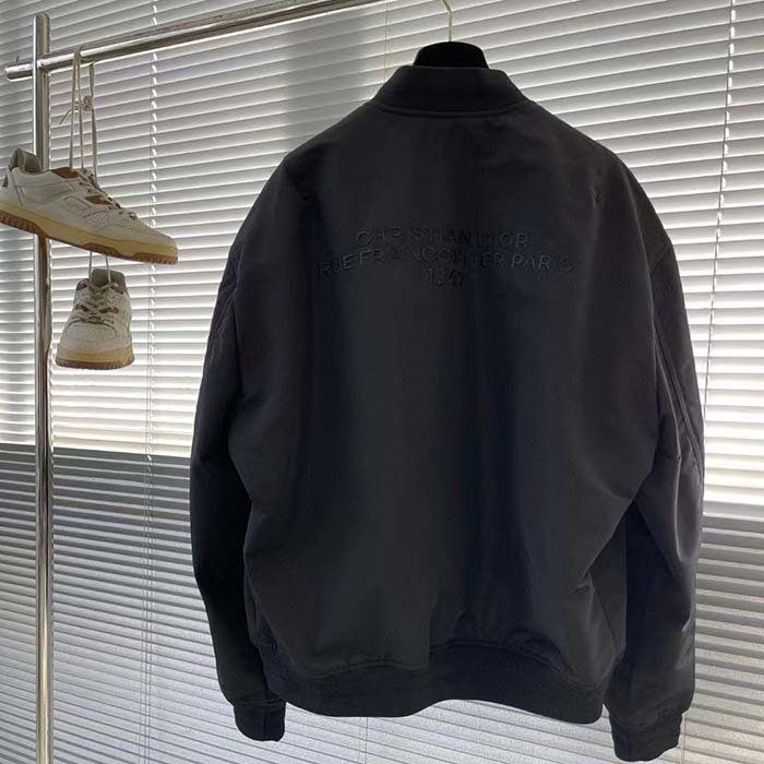 Dior Women CD Bomber Jacket Black Ottoman Cotton Blend Piped Side Pockets Ribbed Cuffs Hem