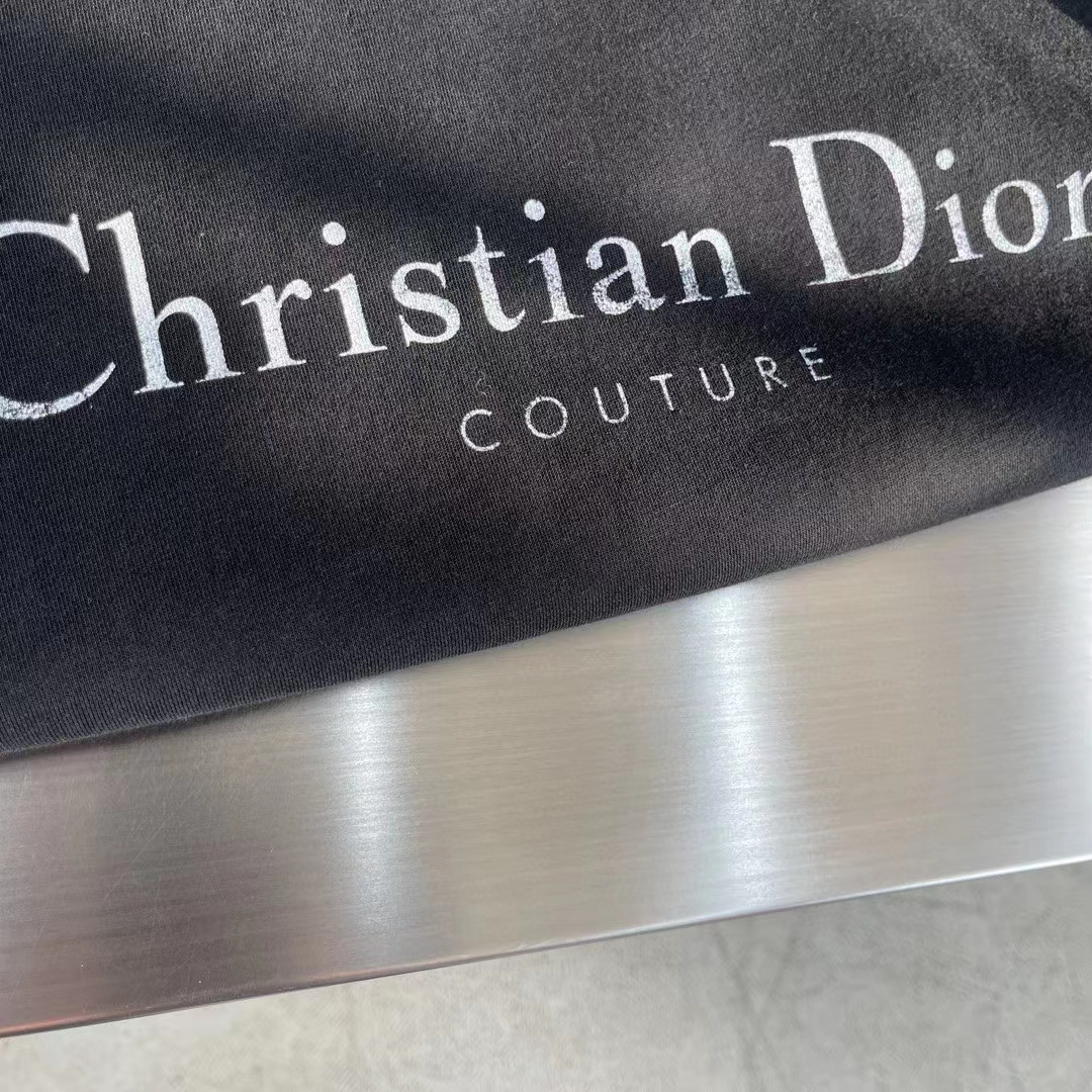Dior Men CD Christian Dior Couture Hooded Sweatshirt Black Cotton Fleece Dévoré Effect