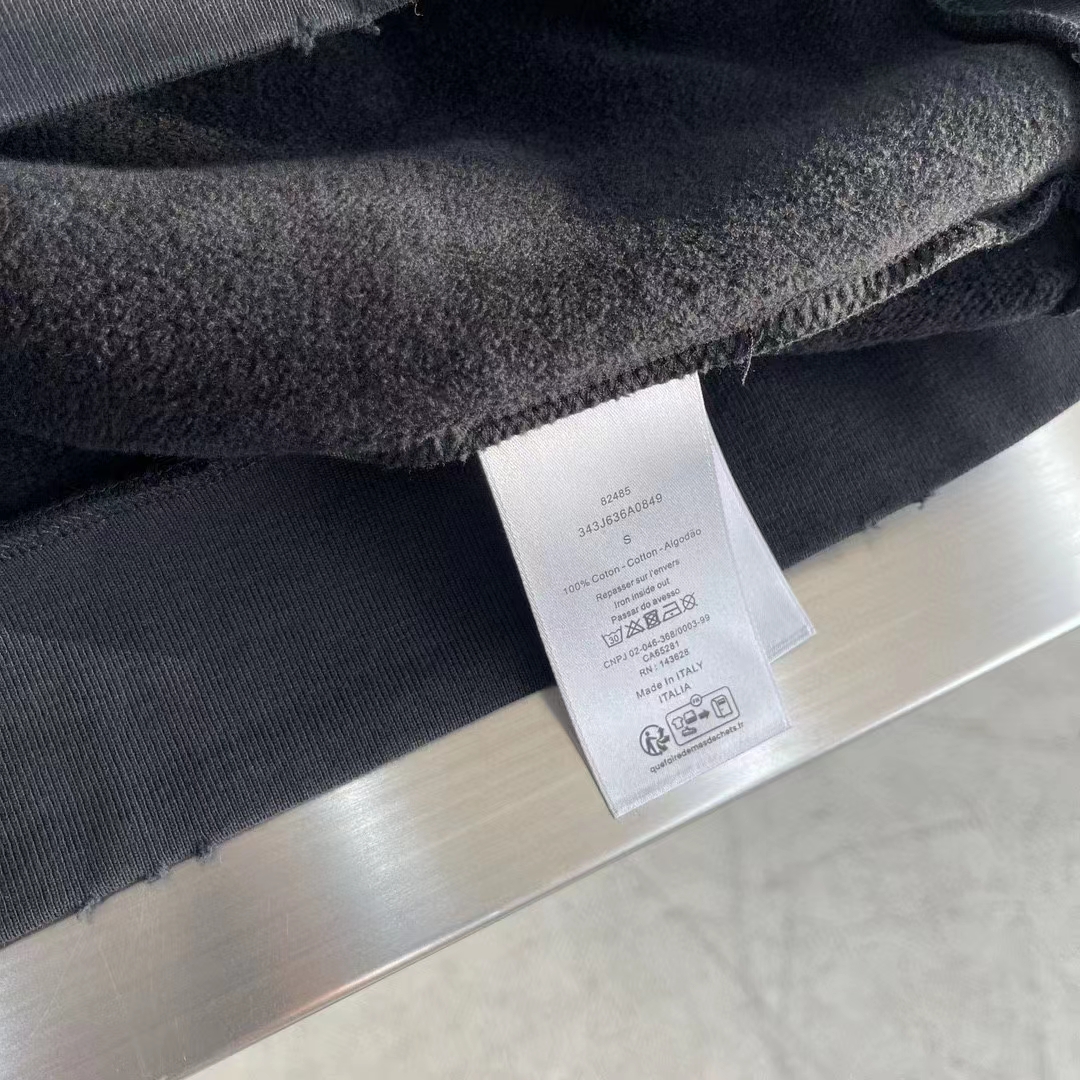 Dior Men CD Christian Dior Couture Hooded Sweatshirt Black Cotton Fleece Dévoré Effect