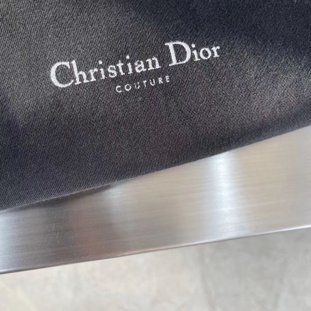Dior Men CD Christian Dior Couture Hooded Sweatshirt Black Cotton Fleece Dévoré Effect