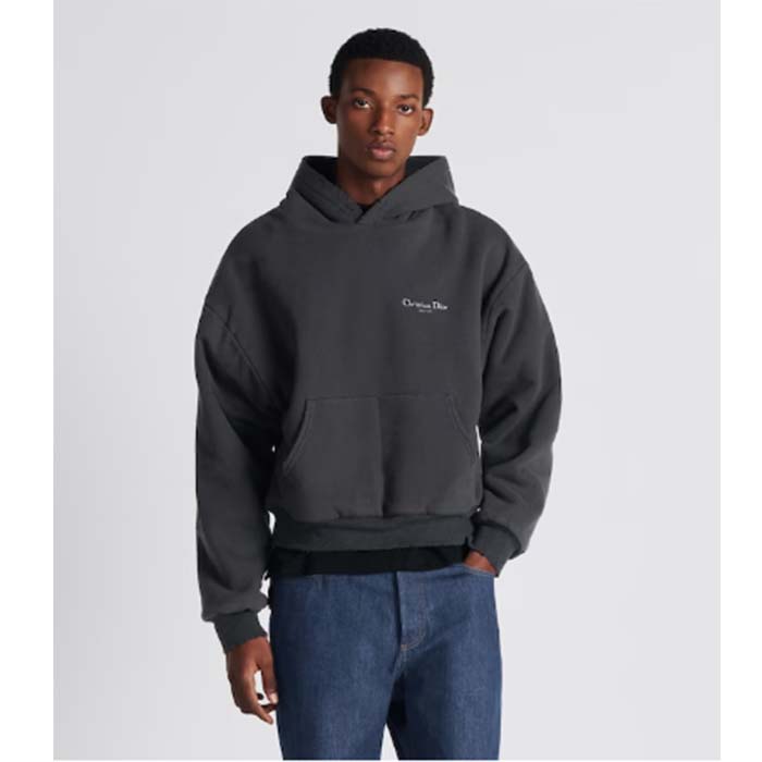 Dior Men CD Christian Dior Couture Hooded Sweatshirt Black Cotton Fleece Dévoré Effect