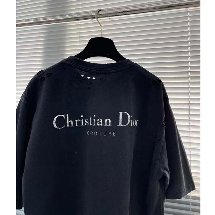 Dior Women CD Christian Dior Couture Relaxed Fit T-Shirt Black Organic Cotton Jersey